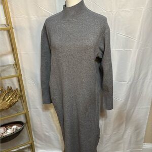 A New Day Gray Mock Neck Sweater Dress Midi Knit Long Sleeve Small NWT